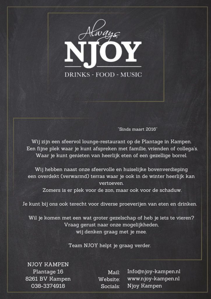 Ontdek restaurant NJOY Kampen – tapas, lunch en cocktails in het centrum van Kampen