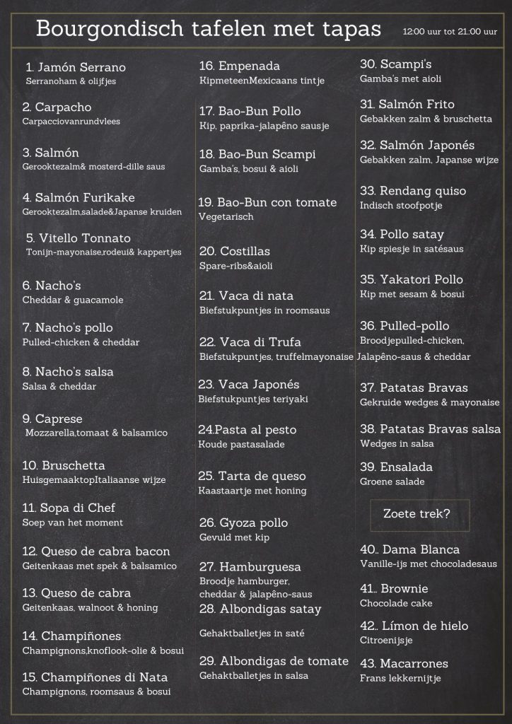 Tapasgerechtjes zoals carpaccio, zalm furikake en nacho’s