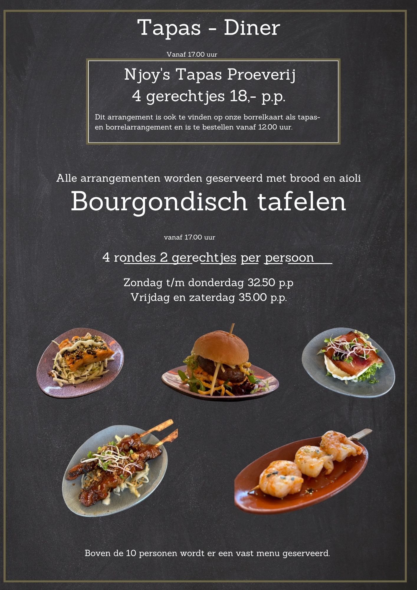 Tapaskaart NJOY Kampen 2026 deel 2 met tapas, desserts en dineropties